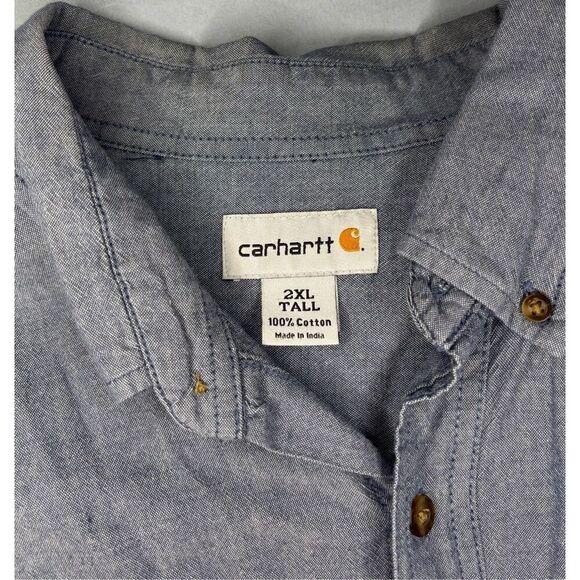 Carhartt Shirt Mens Blue Workwear Indoor/Outdoor Button Shirt Size 2XLT Tall - Picture 5 of 7